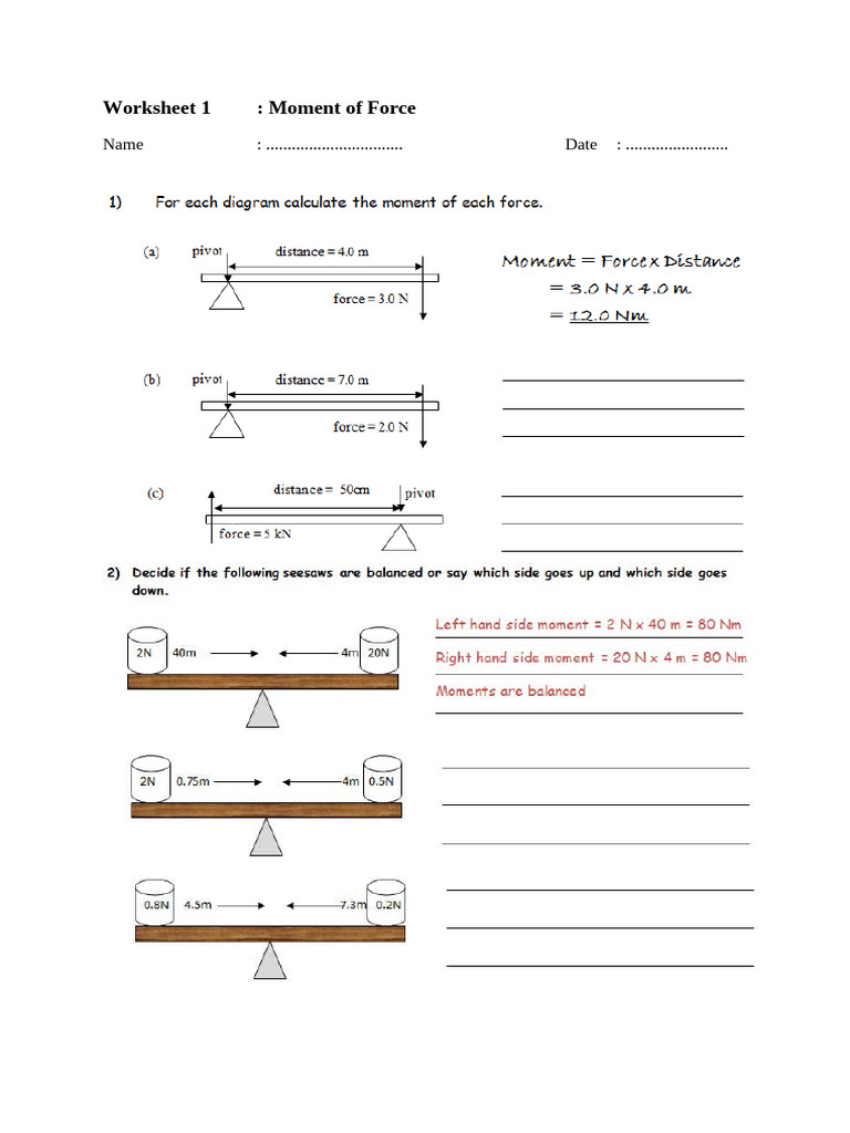 Worksheet 1 - Moment of Force | PDF