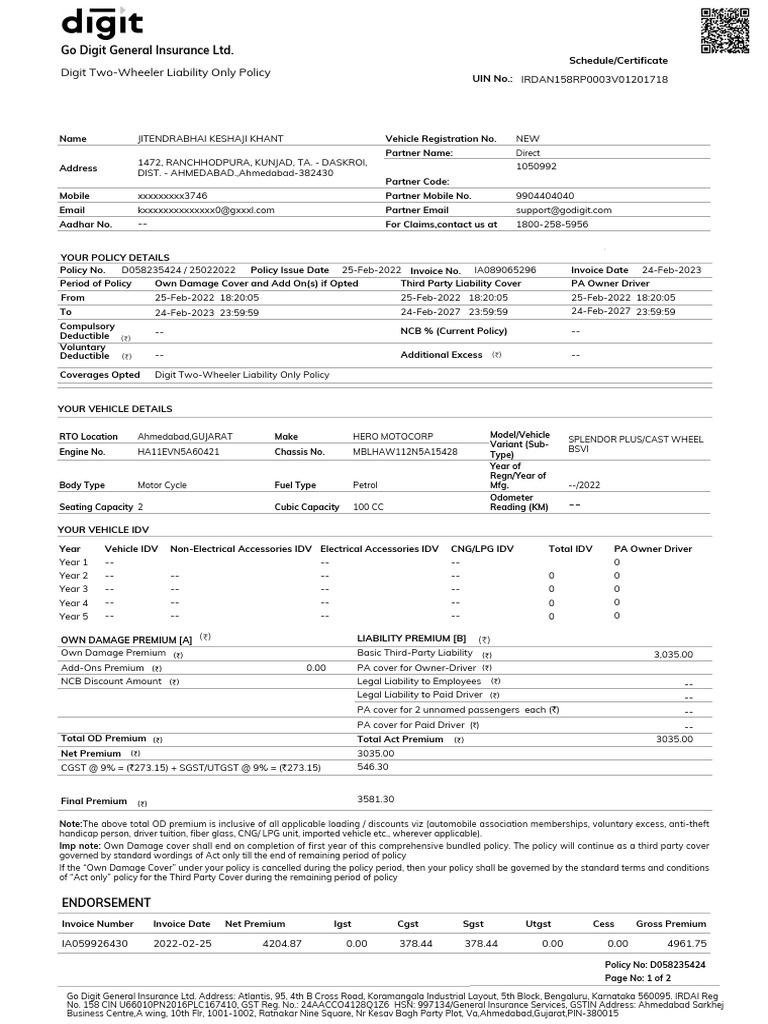 Com.godigit TWIPC 058235424 | PDF | Insurance | Business Law
