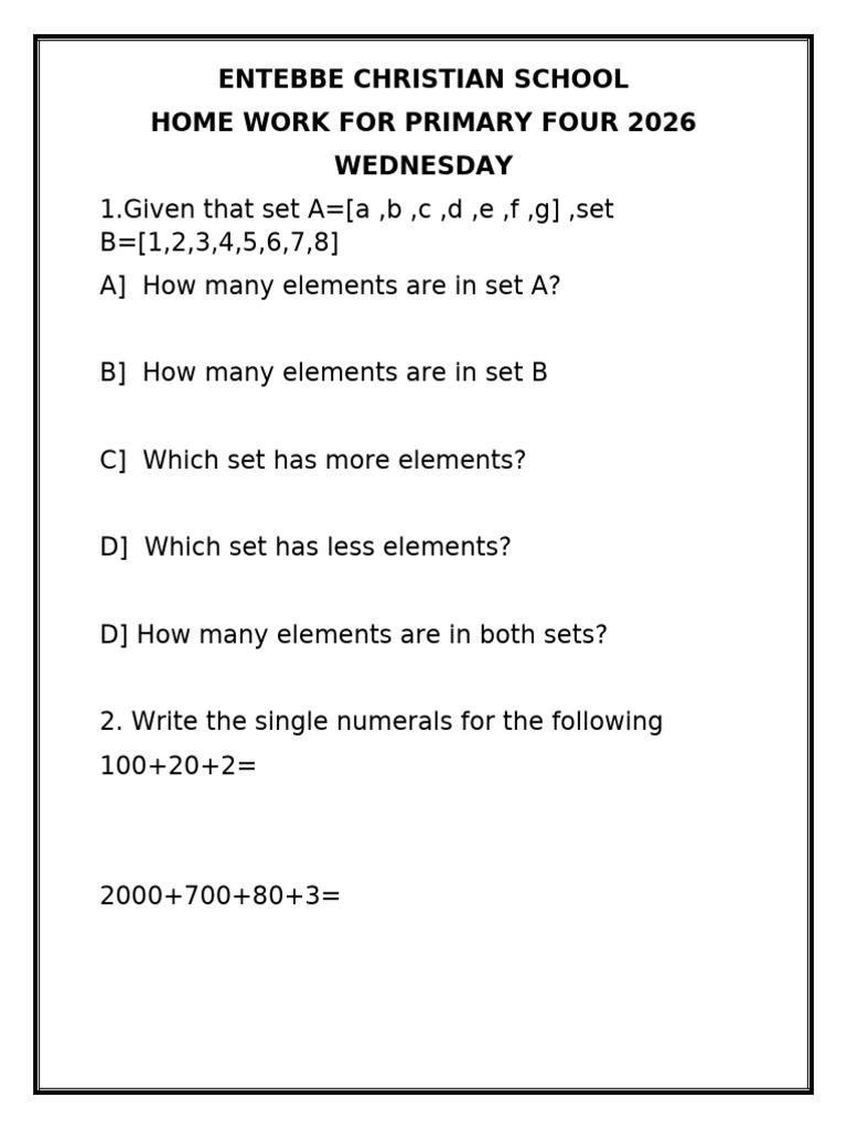 Home Work For Primary Four 2026 | PDF | Mathematics