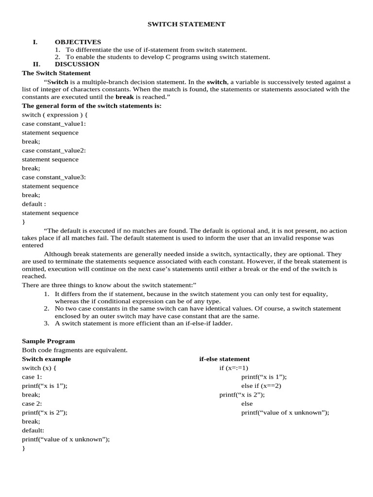 Switch and For Statement | PDF | Control Flow | Computer Engineering