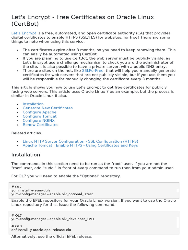 Instalar CERTBOT Oracle Linux | PDF | Public Key Certificate ...