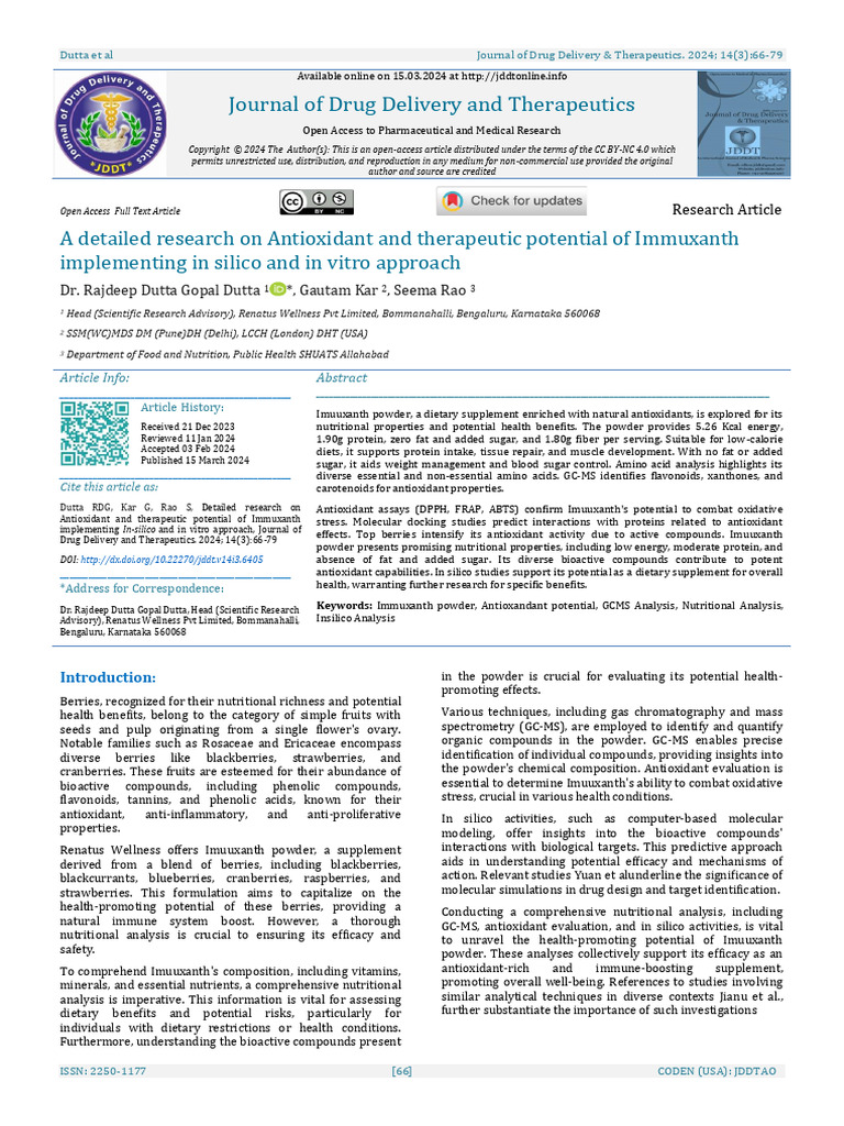 A Detailed Research On Antioxidant and Therapeutic | PDF | Food Energy ...