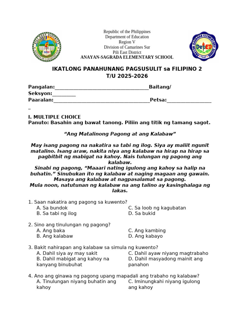 DTC PT q3 Filipino 2 Matatag With Tos Key | PDF