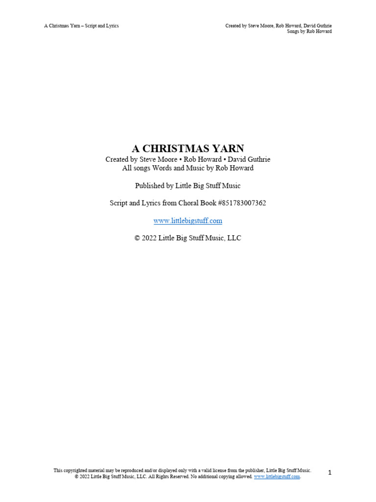 A Christmas Yarn - Downloadable Script and Lyrics | PDF | Christmas ...