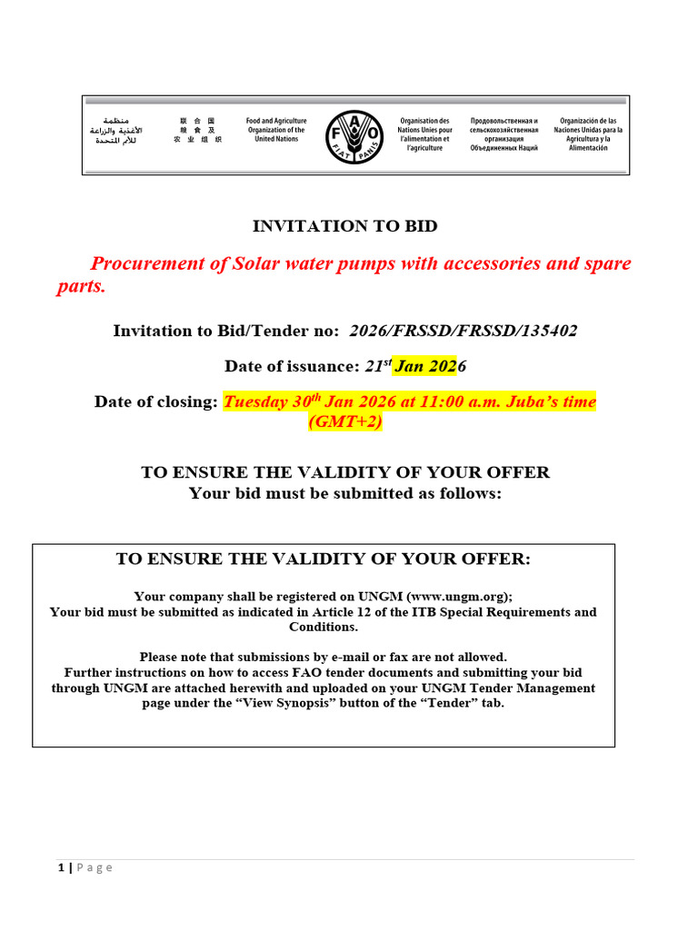 ITB For Powered Solar Irrigation System 2026 | PDF | Photovoltaics ...