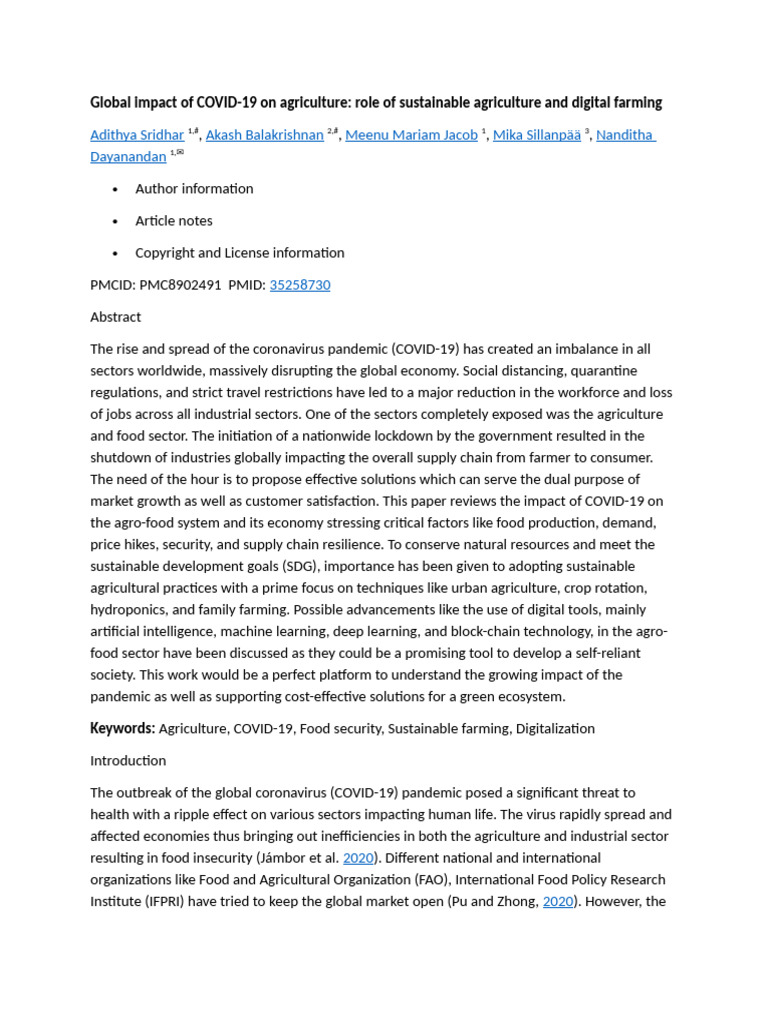 Global Impact of COVID | PDF | Agriculture | Food Security