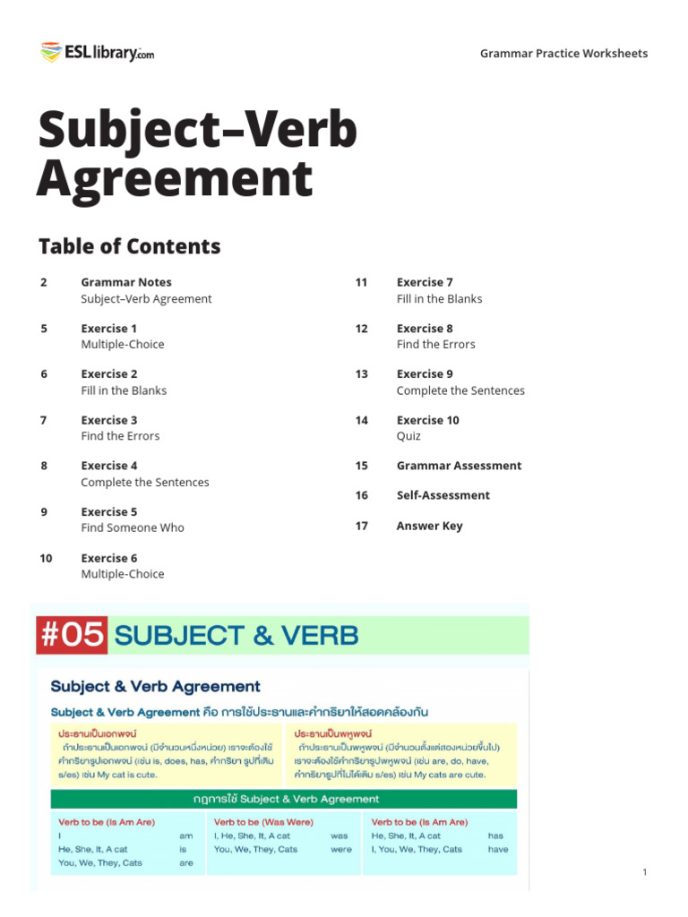 Subject Verb Agreement 2 US | PDF | Subject (Grammar) | Grammatical Number