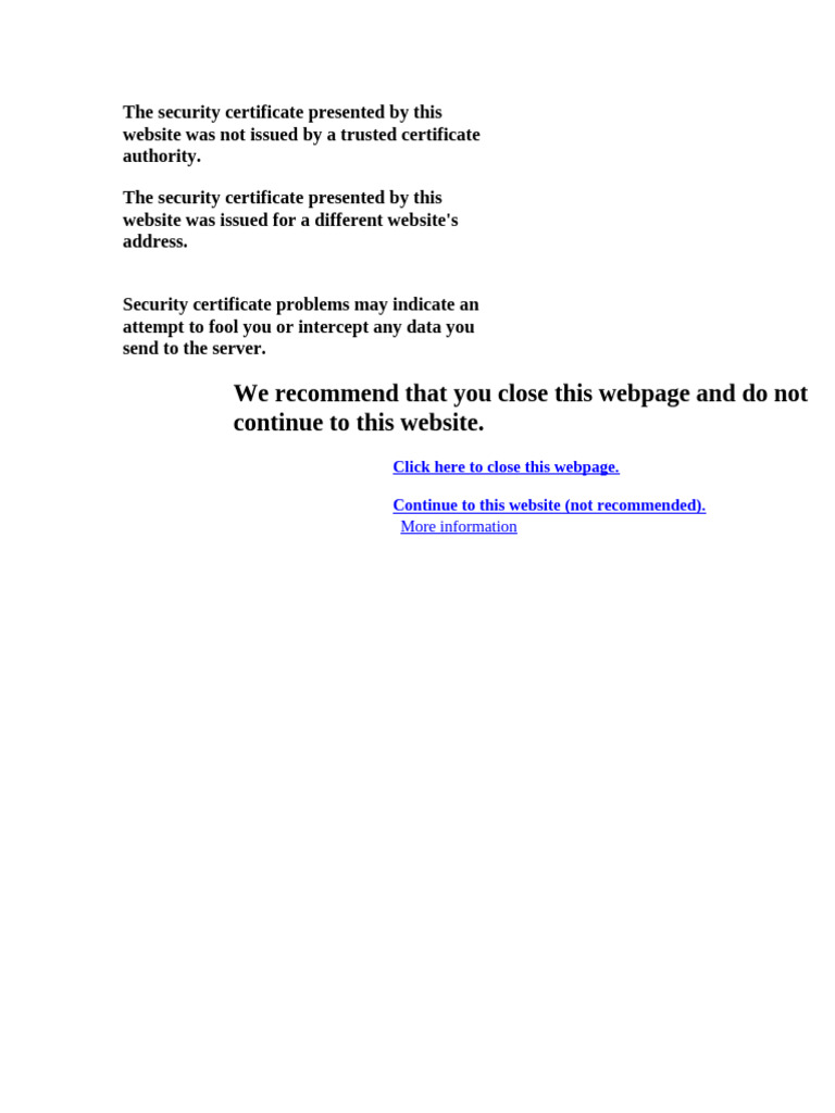 The Security Certificate Presented by This Website Was Not Issued by A ...