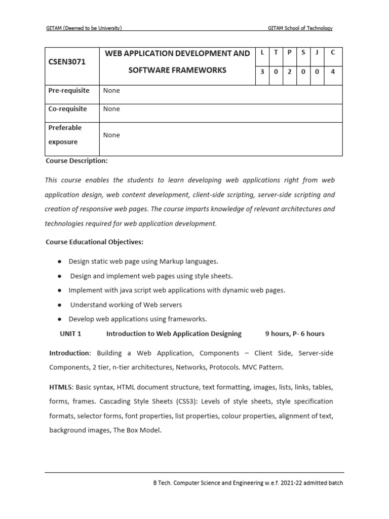 Csen3071 Web Application Development and Software Frameworks | PDF ...