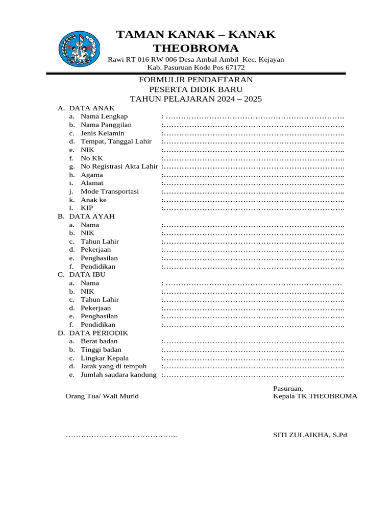 Form Pendaftaran PD New | PDF
