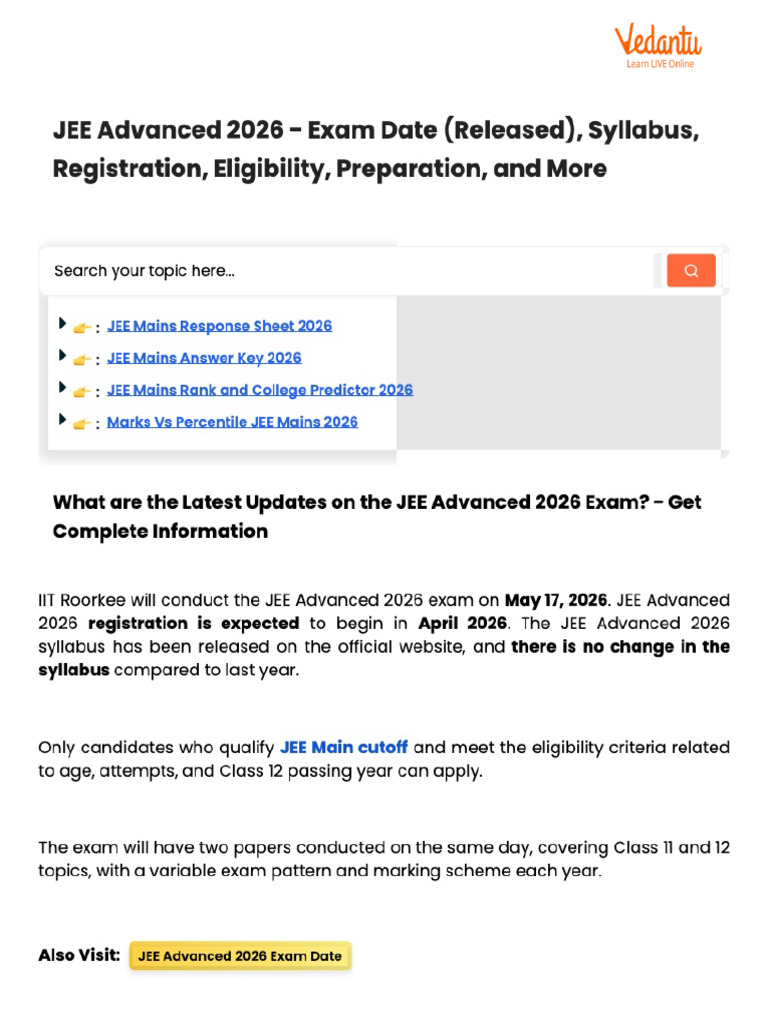 JEE Advanced 2026 - Exam Date (Released), Syllabus, Registration ...