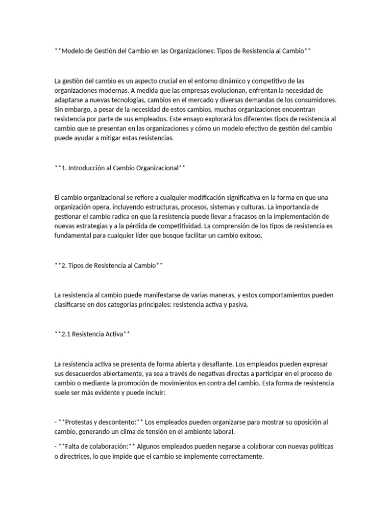 Modelo de Gestión Del Cambio en Las Organizaciones | PDF | Liderazgo ...