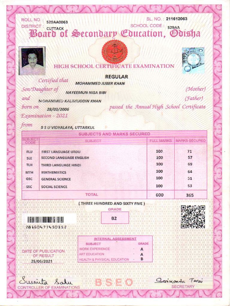 Matriculation Certificate | PDF