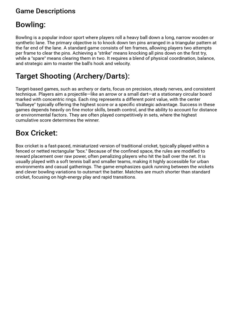 Bowling Boxcricket Archery | PDF