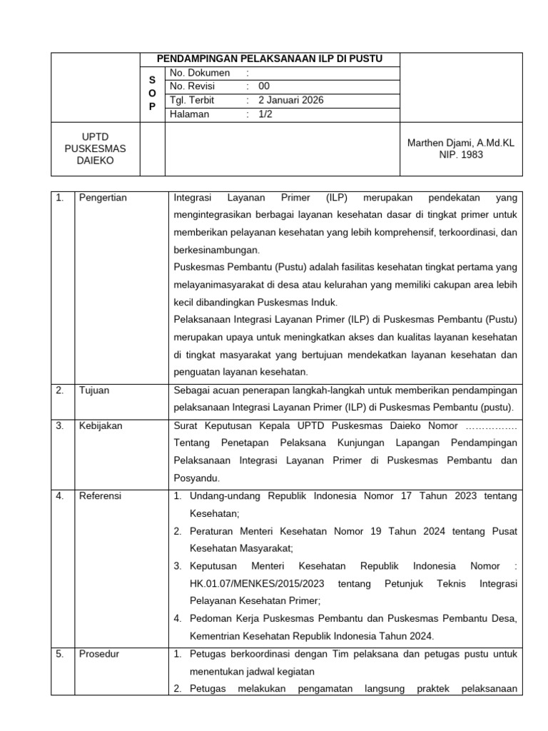 Sop Pendampingan Pelaksanaan Ilp Di Pustu | P…