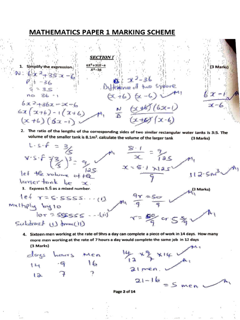 Mathematics f3 Pp1 Ms-1 | PDF
