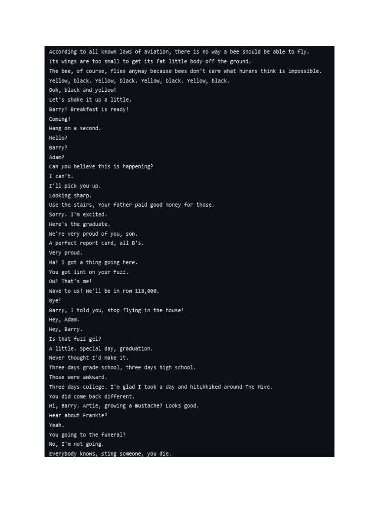 Bee Movie Script | PDF | Honey | Flowers