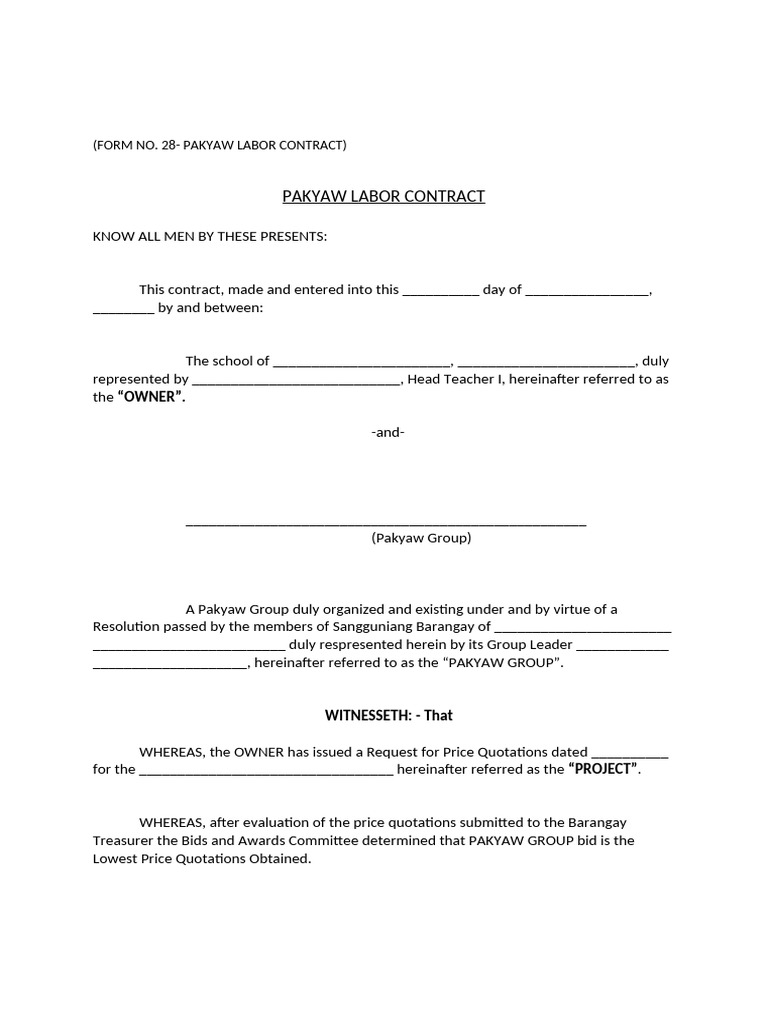 Labor Contract - Pakyaw 2025 | PDF | Private Law | Justice