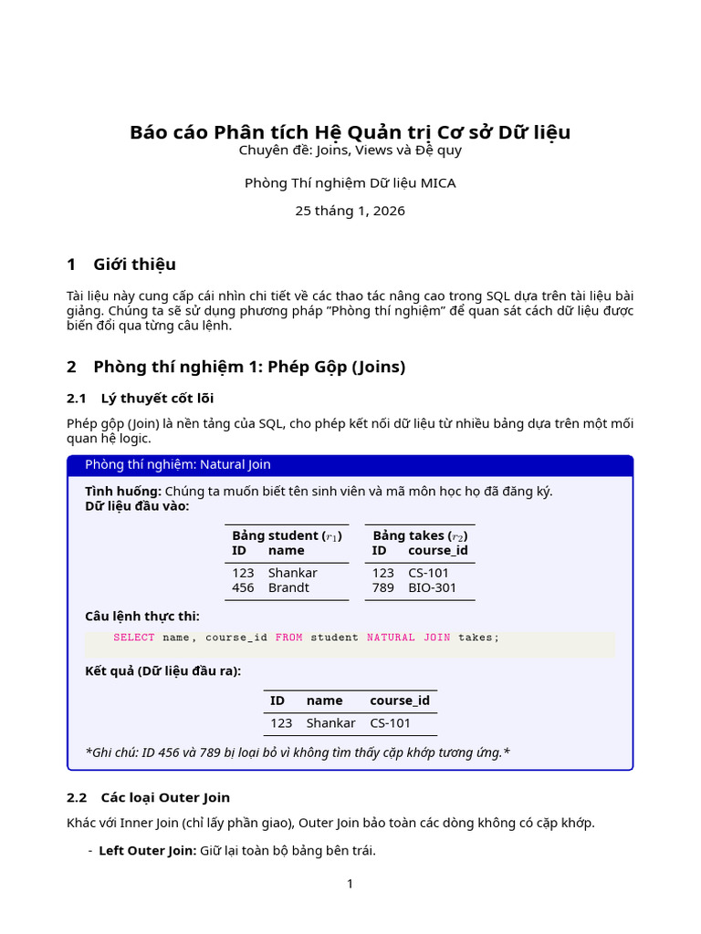 Giải Thích Chi Tiết SQL Joins Views Và Đệ Quy | PDF