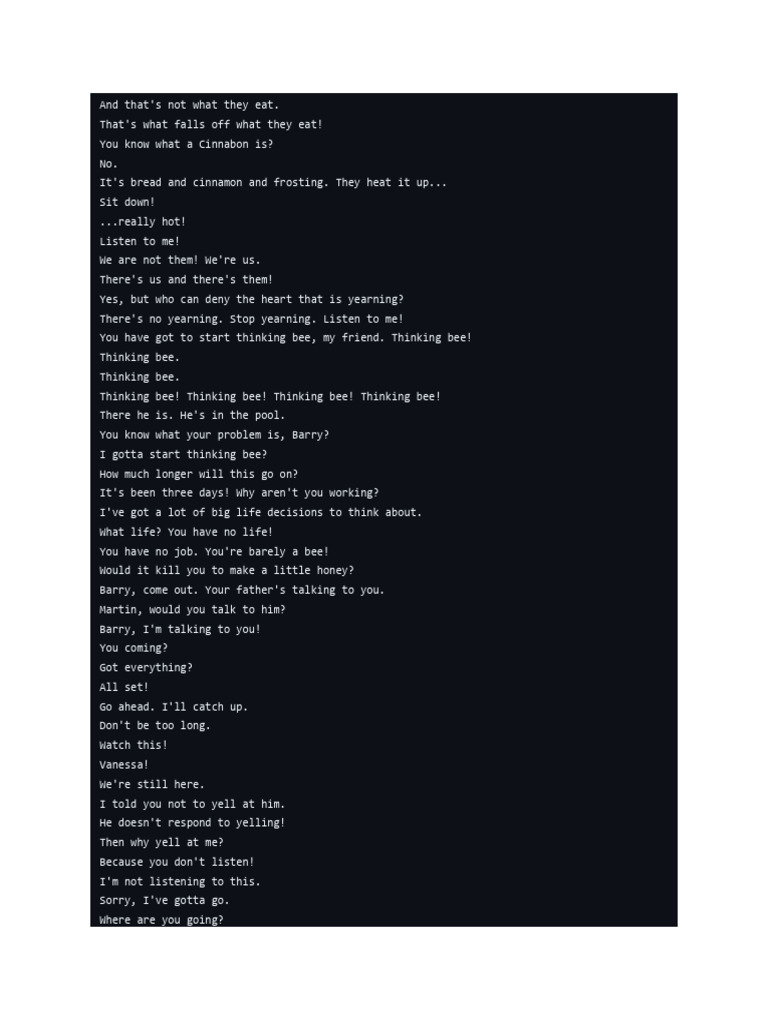 Bee Movie Script Part 2 | PDF | Honey | Bees