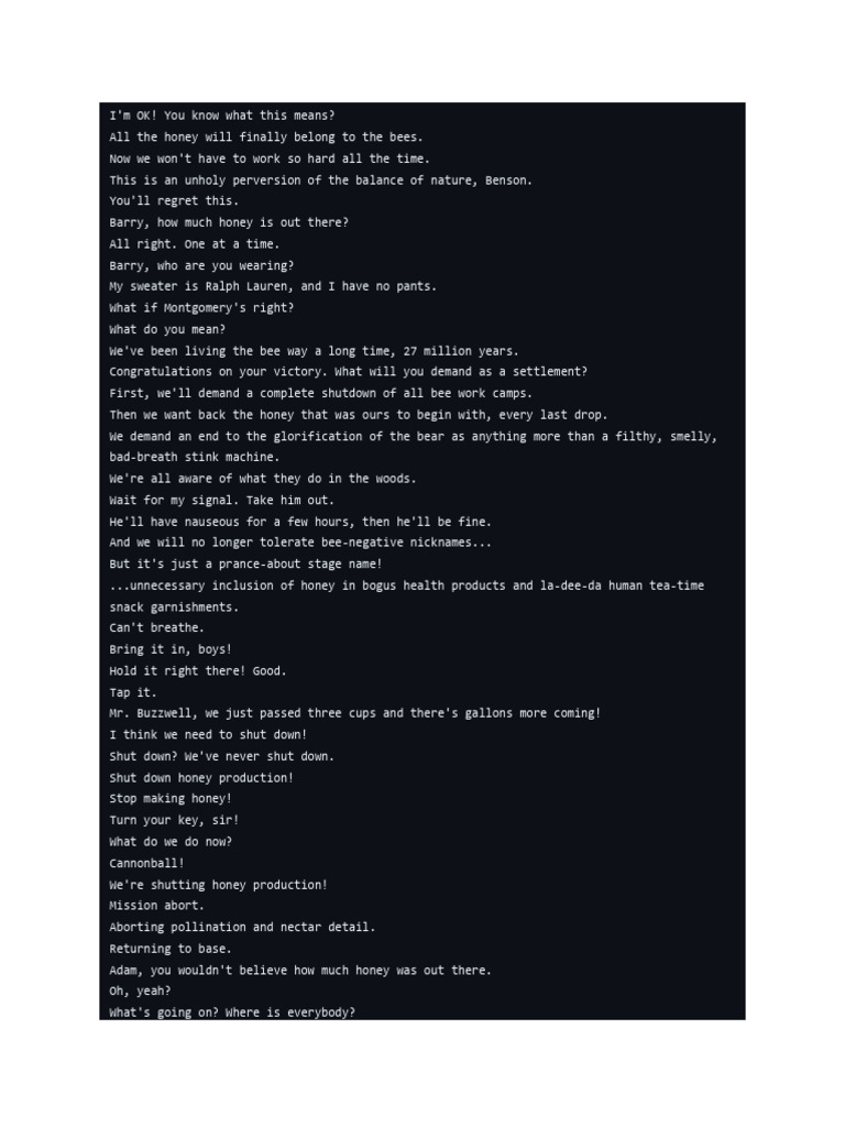 Bee Movie Script FINALE | PDF | Bees | Honey