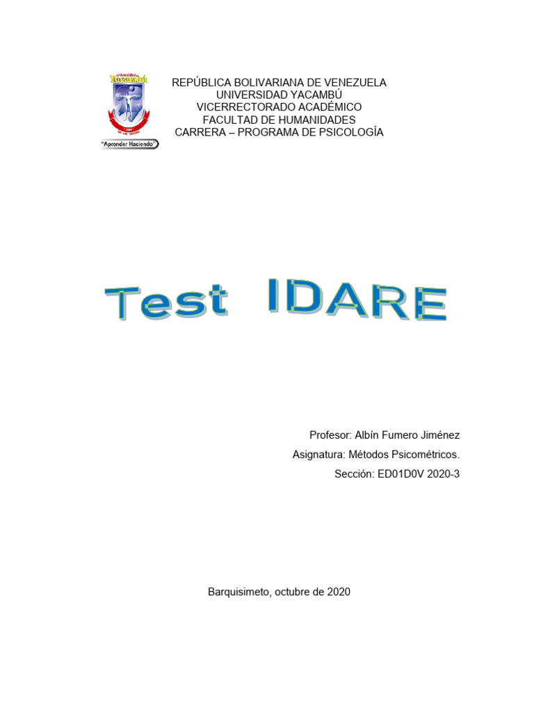 Test de Ansiedad IDARE | PDF | Ansiedad | Sicología