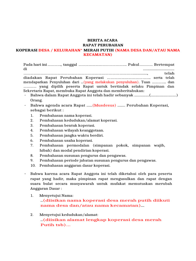 Draft (Berkas) PAD Koperasi Desa Merah Putih | PDF