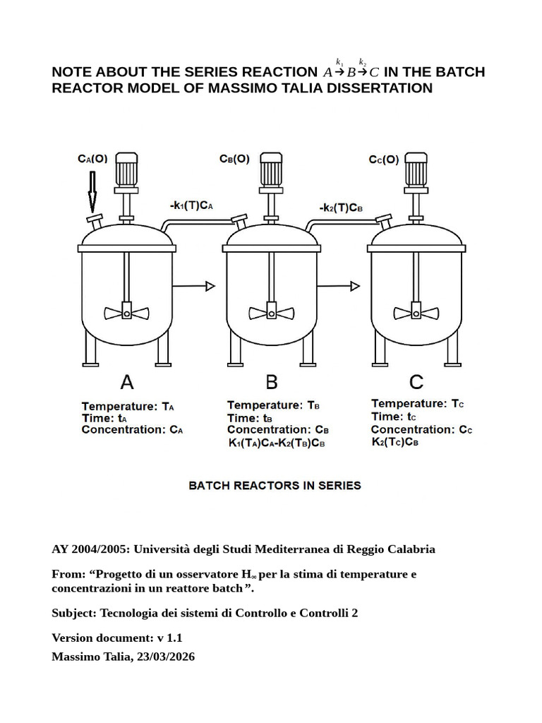 Batch Reactor Massimo Talia's Dissertation Series ABC | PDF | Reaction ...