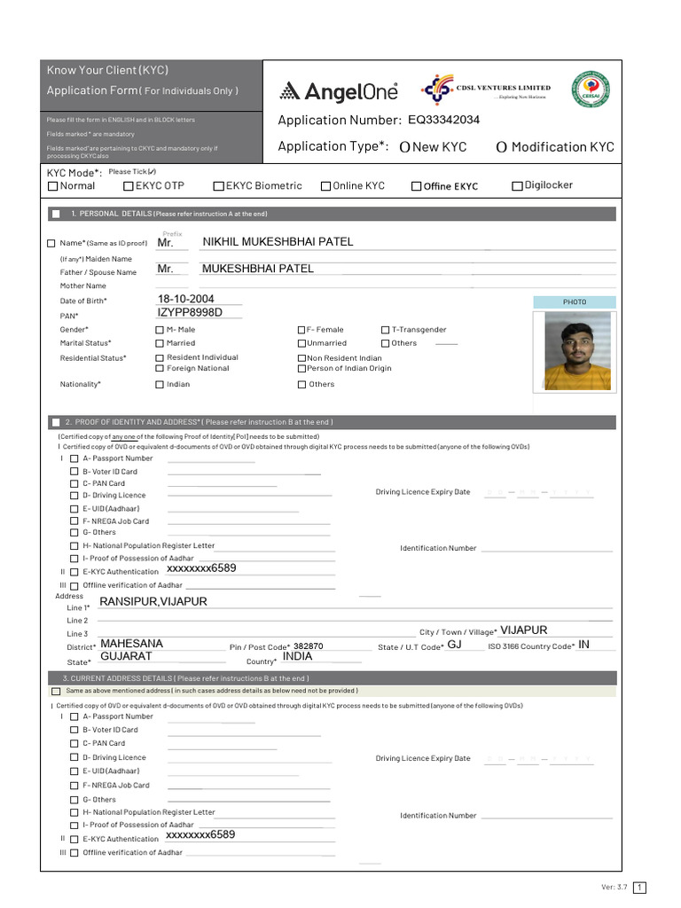 Application Number: Application Type : New Kyc Modification KYC | PDF ...