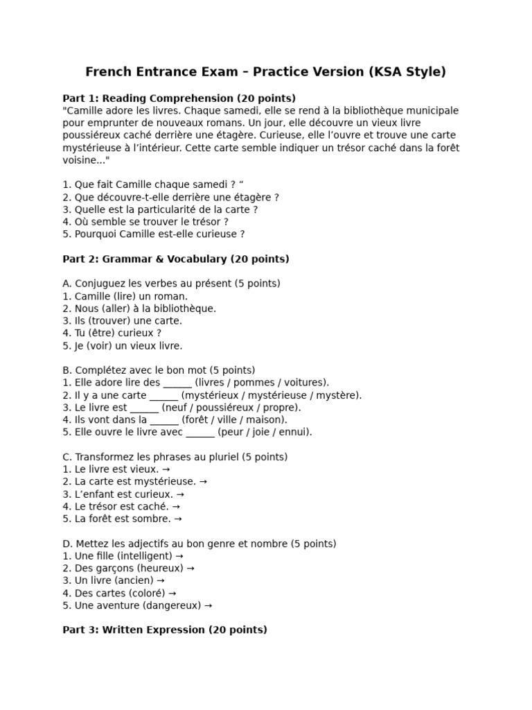 French Entrance Exam - Copilot | PDF