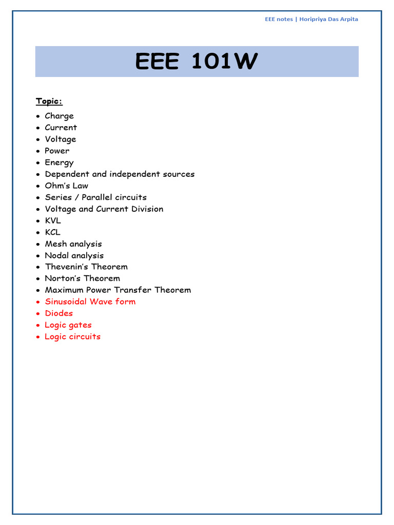 EEE Final Note Arpita | PDF | Series And Parallel Circuits | Electrical ...