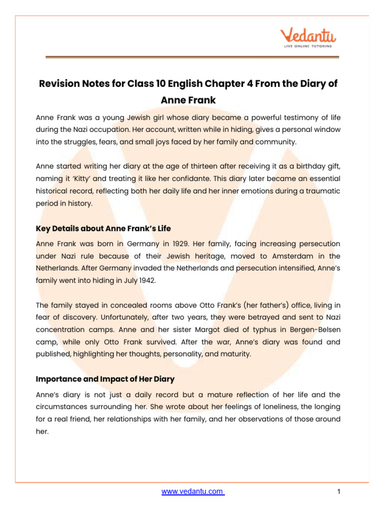 Revision Notes Class 10 English Chapter 4 2025-26 Free PDF | PDF | Anne ...