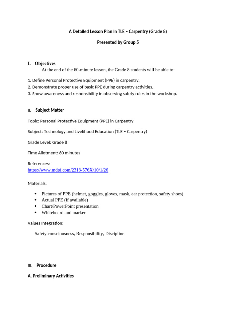 A Detailed Lesson Plan PPE | PDF | Personal Protective Equipment ...