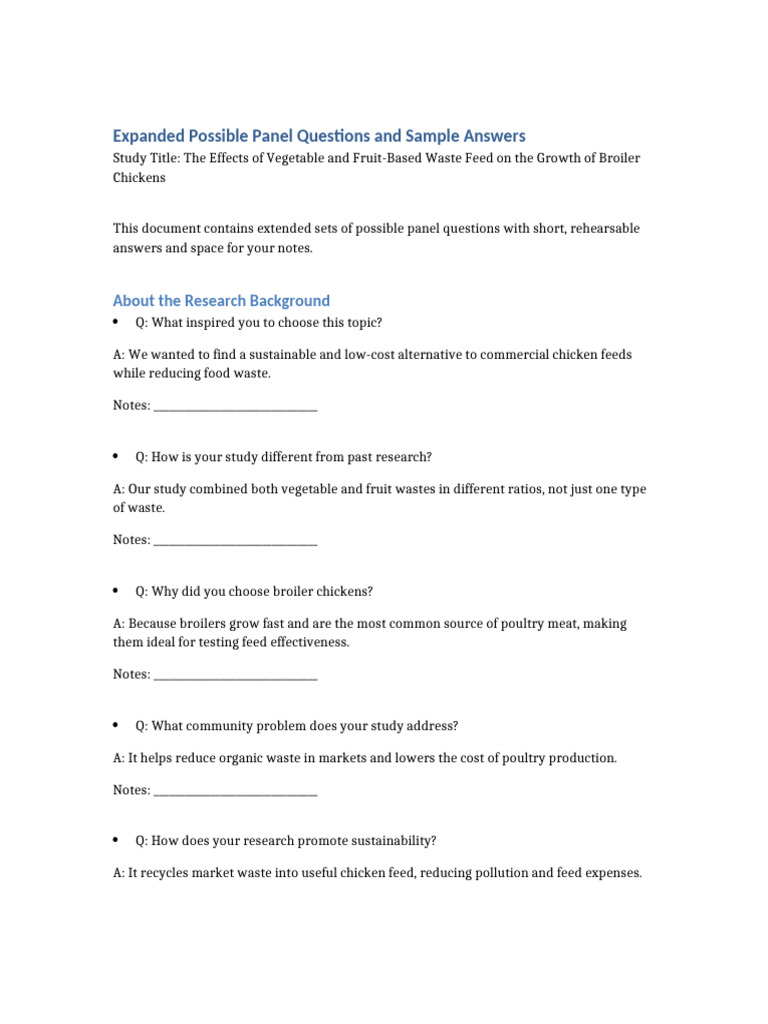 Expanded Panel Questions and Sample Answers | PDF | Poultry Farming ...