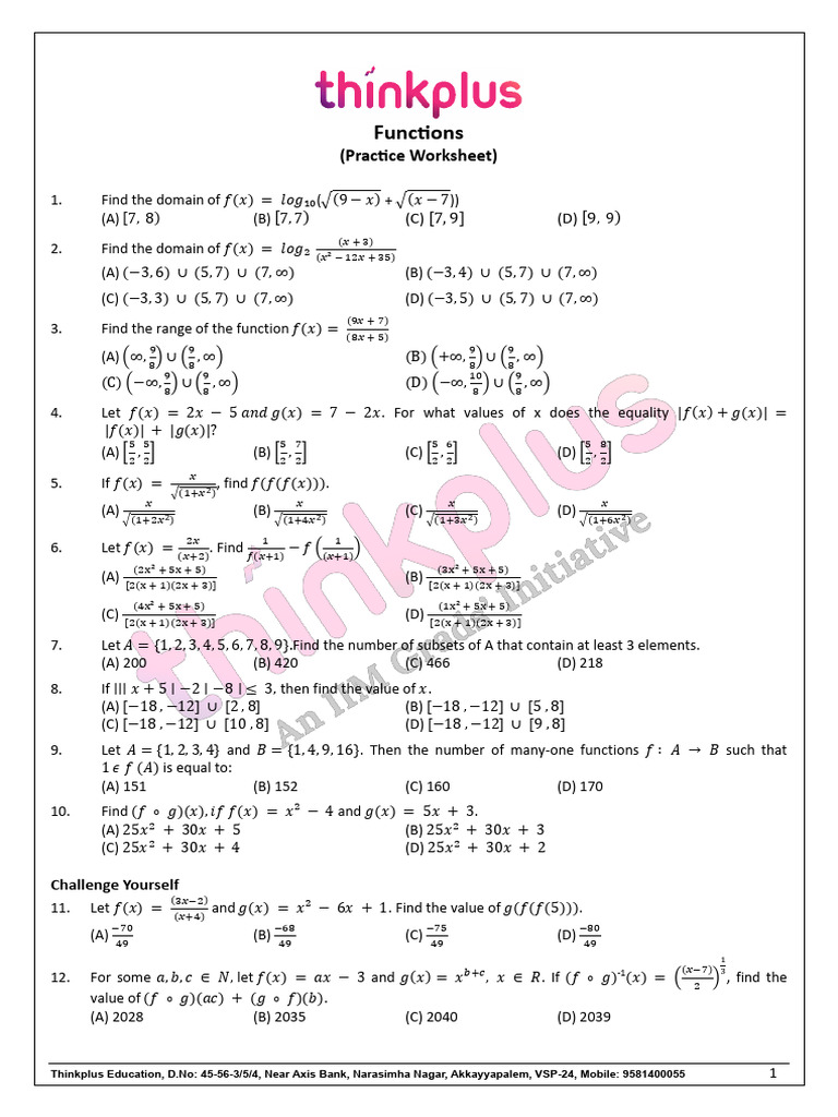Practice Worksheet (Functions - 1) Day - 10 (11!01!26) | PDF | Chess ...