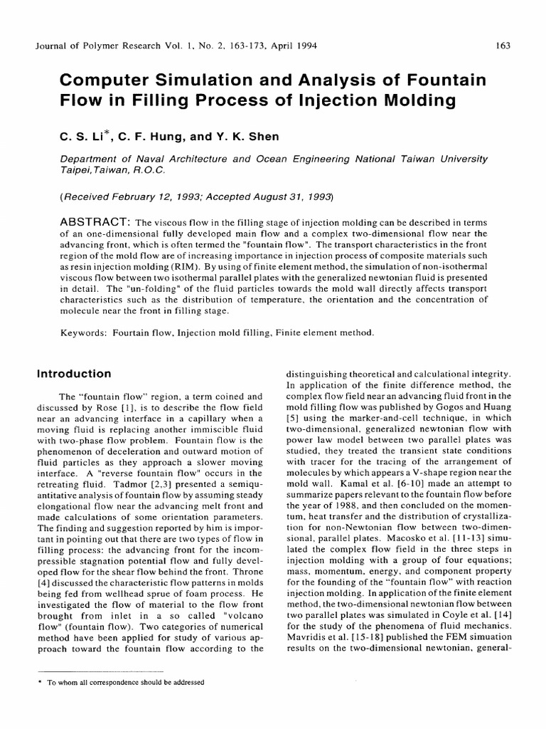 Computer Simulation and Analysis of Fountain Flow in Filling Process of ...