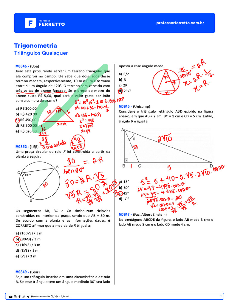 Questions Matematica Trigonometria Triangulos-Quaisquer Cópia | PDF ...