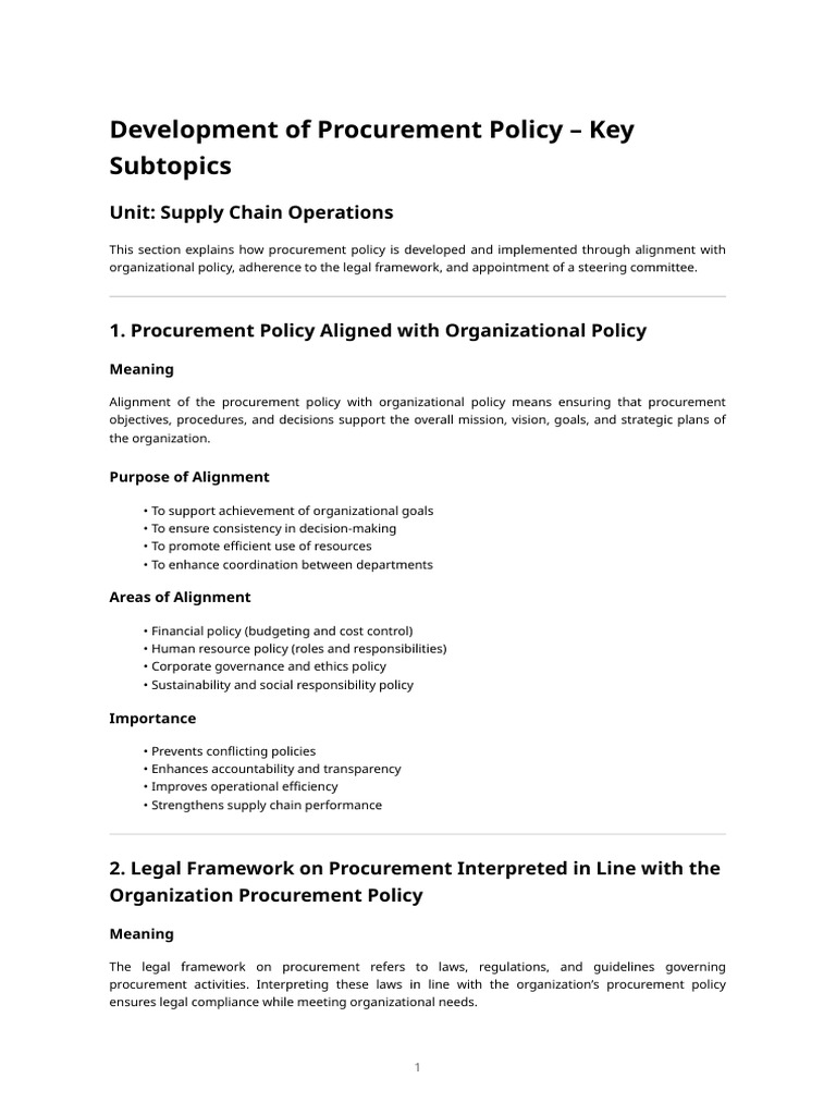 Development of Procurement Policy - Key Subtopics | PDF | Policy ...