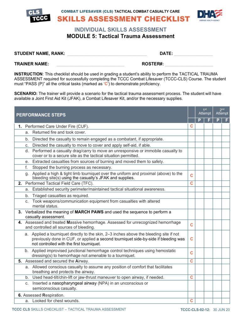 TCCC Cls Skills Assessment Module 5 Tactical Trauma Assessment en | PDF ...