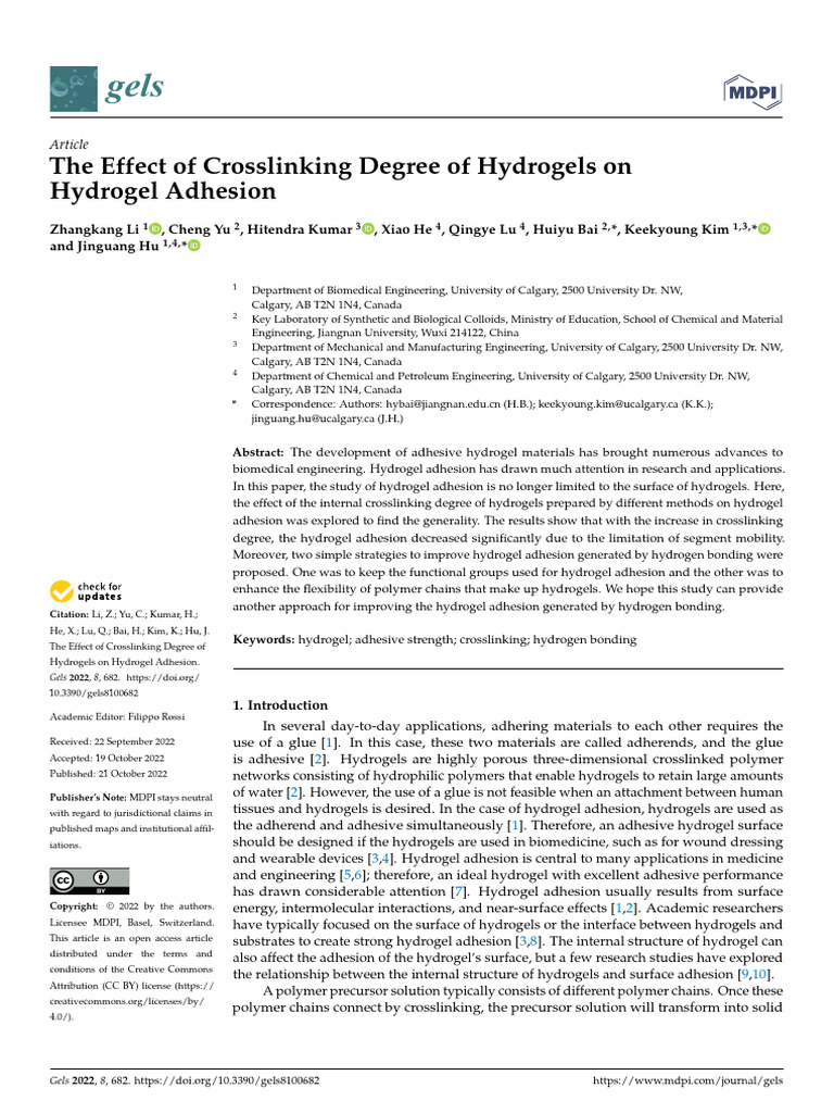 Gels 08 00682 | PDF | Cross Link | Gel