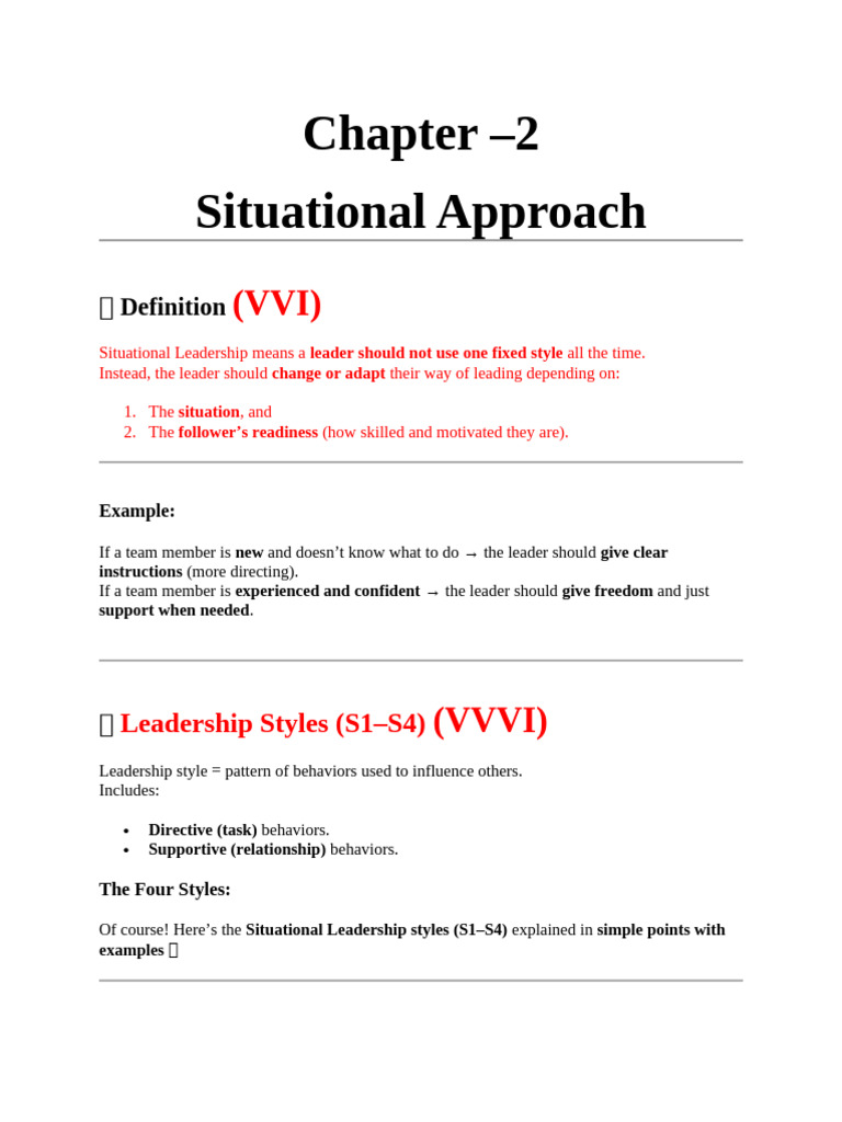 Situational Approach Summary | PDF | Leadership | Applied Psychology