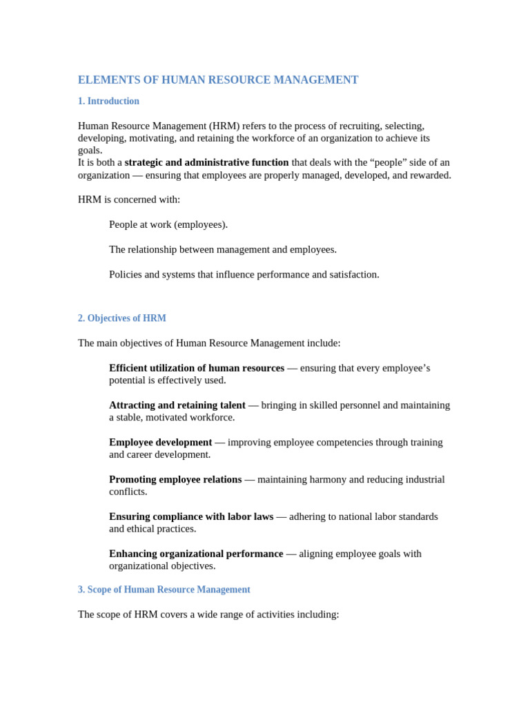 Elements of HRM KNEC Notes | PDF | Human Resource Management | Employment