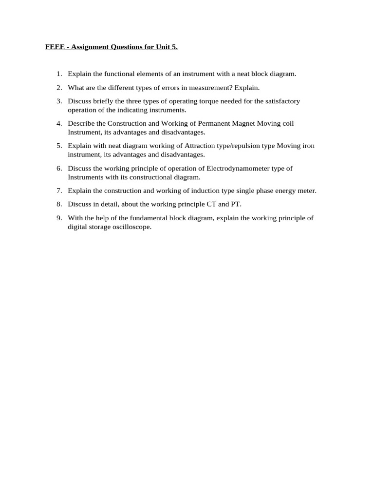 FEEE - Unit 5 Assignment Questions | PDF