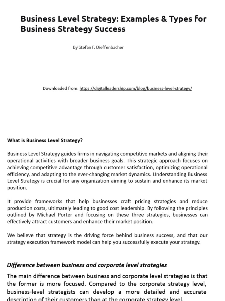 Business Level Strategy | PDF | Strategic Management | Competitive ...