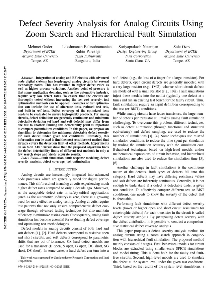 Defect Severity Analysis For Analog Circuits Using Zoom Search and ...