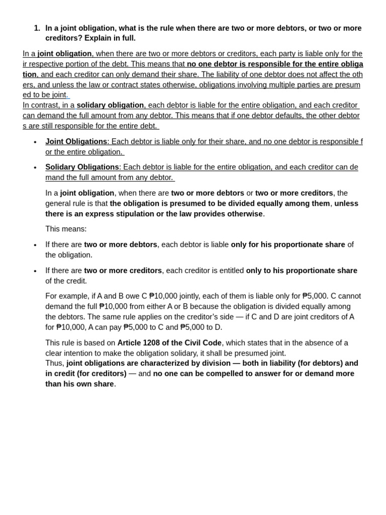 Joint and Solidary Obligations | PDF | Debtor | Law Of Agency