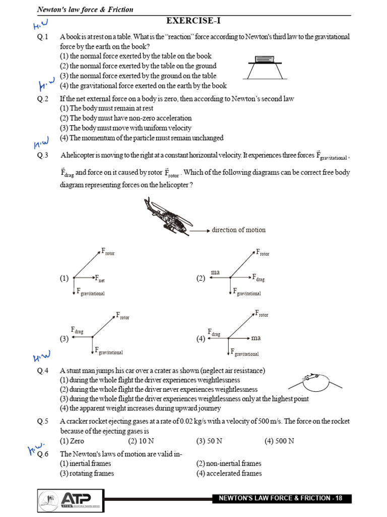 02 Newton - S Law of Motion Ex JEE Main | PDF | Force | Newton's Laws ...