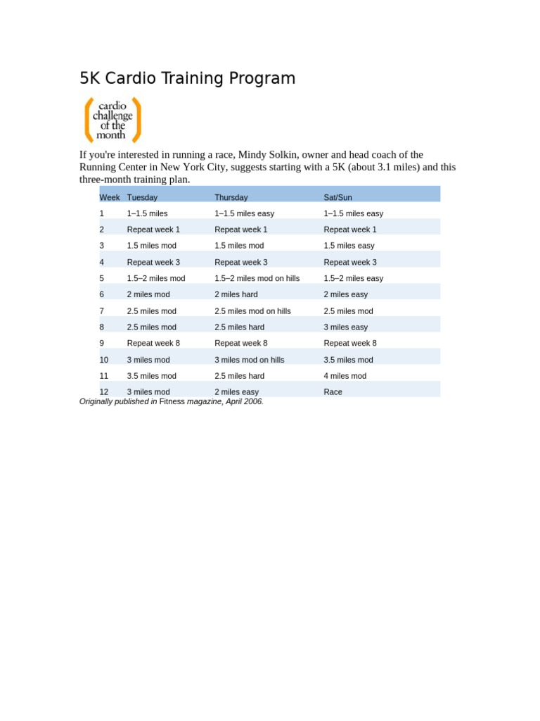 5K Cardio Training Program | PDF