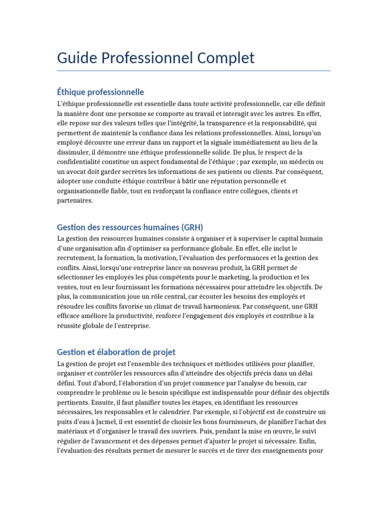 Guide Professionnel Complet | PDF | Gestion des ressources humaines ...
