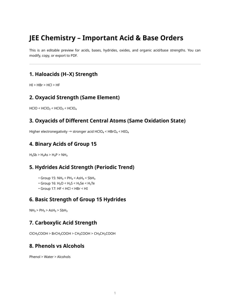 Jee Acid Base Orders | PDF